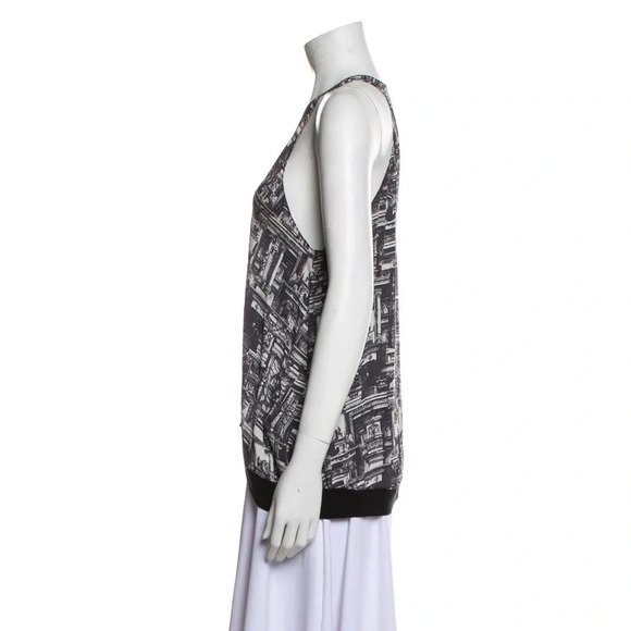 3.1 PHILLIP LIM Silk Printed Tank Top V-neck Black White Size S - Picture 2 of 10